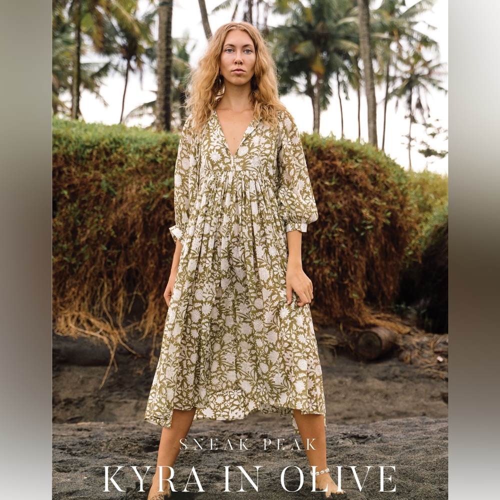 NWT Daughters of India - Kyra Midi Dress - Olive - Size M